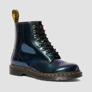 Doc Martens Vegan 1460 Iridescent Metallic Blue-Teal 8-Eye Lace Boot NWOT Size8